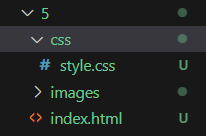 screenshot showing files and folders in VS code with style.css file added