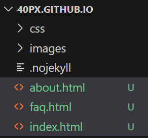 Screenshot showing files for pages in Visual Studio Code