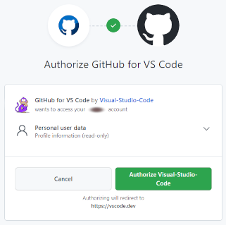 Authorize Github for VS Code prompt
