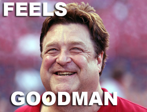 John Goodman smiling with the text &#39;Feels Goodman&#39;