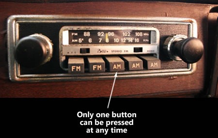 car radio buttons: only button can be pressed at once